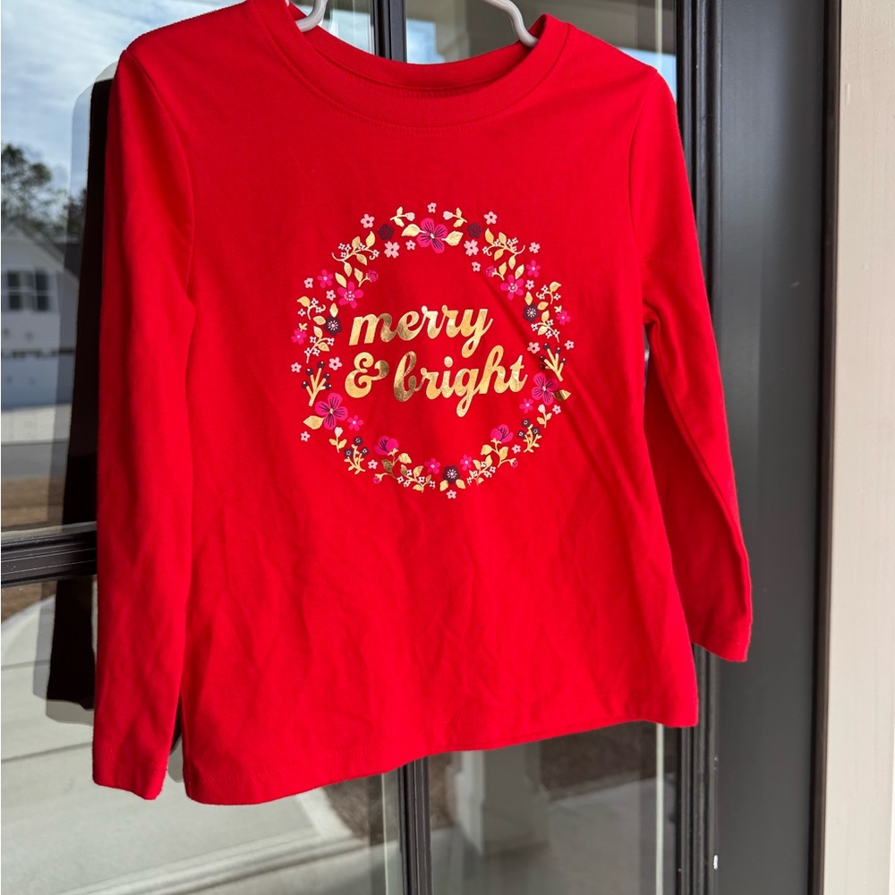 Cat & Jack Red Long Sleeve Tee with Festive Wreath Design